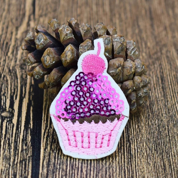 Pink Sequin Cupcake Iron-On Patches