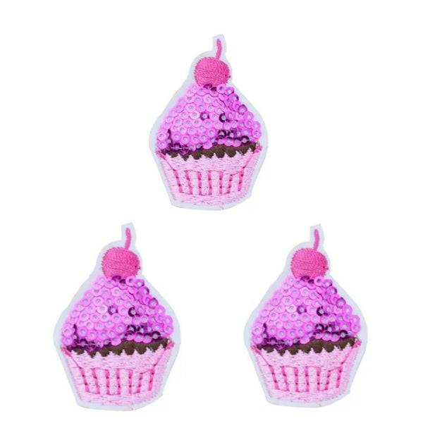 Pink Sequin Cupcake Iron-On Patches