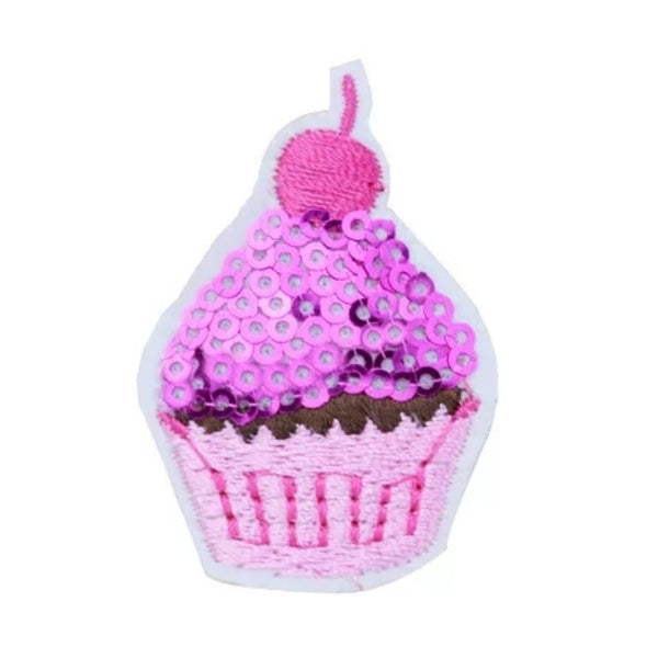 Pink Sequin Cupcake Iron-On Patches