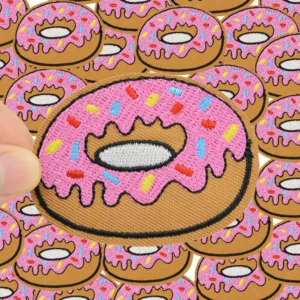 Pink Frosted Rainbow Sprinkle Donut Iron-On Patch