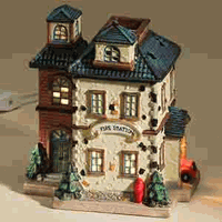 Christmas Town Village FIRE STATION Ceramic Oil Tart Melt Warmer