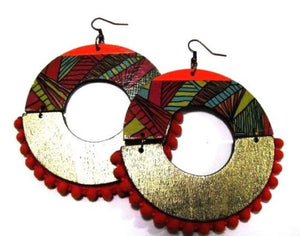 Orange Handmade Multi Color Statement Dangle Wood Earrings